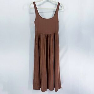 Aritzia Wilfred Brown Market Square Neck A Line Jersey Midi Dress